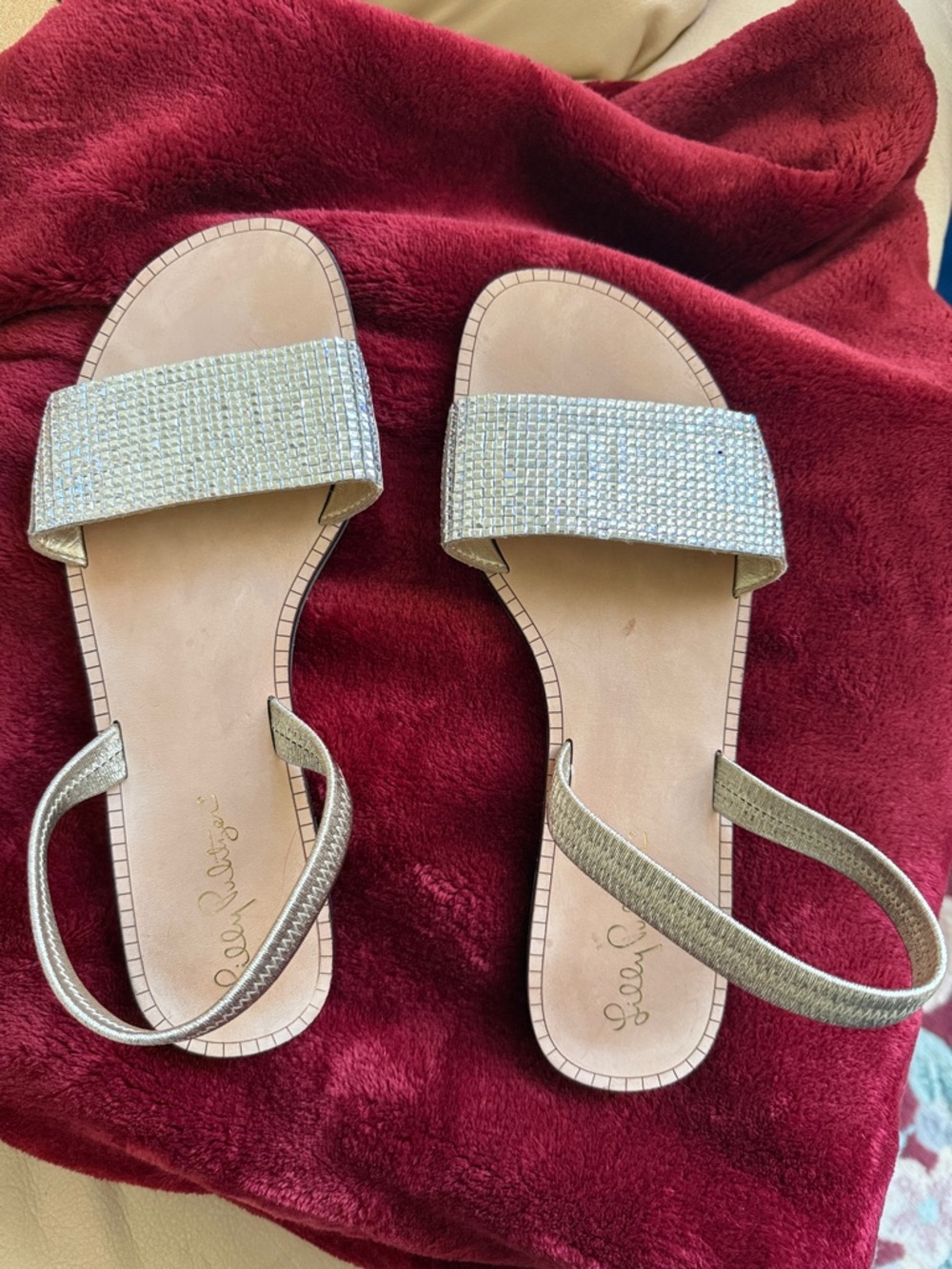 Lilly Pulitzer Gold Rhinestone Strap Slide Amelia Sandals